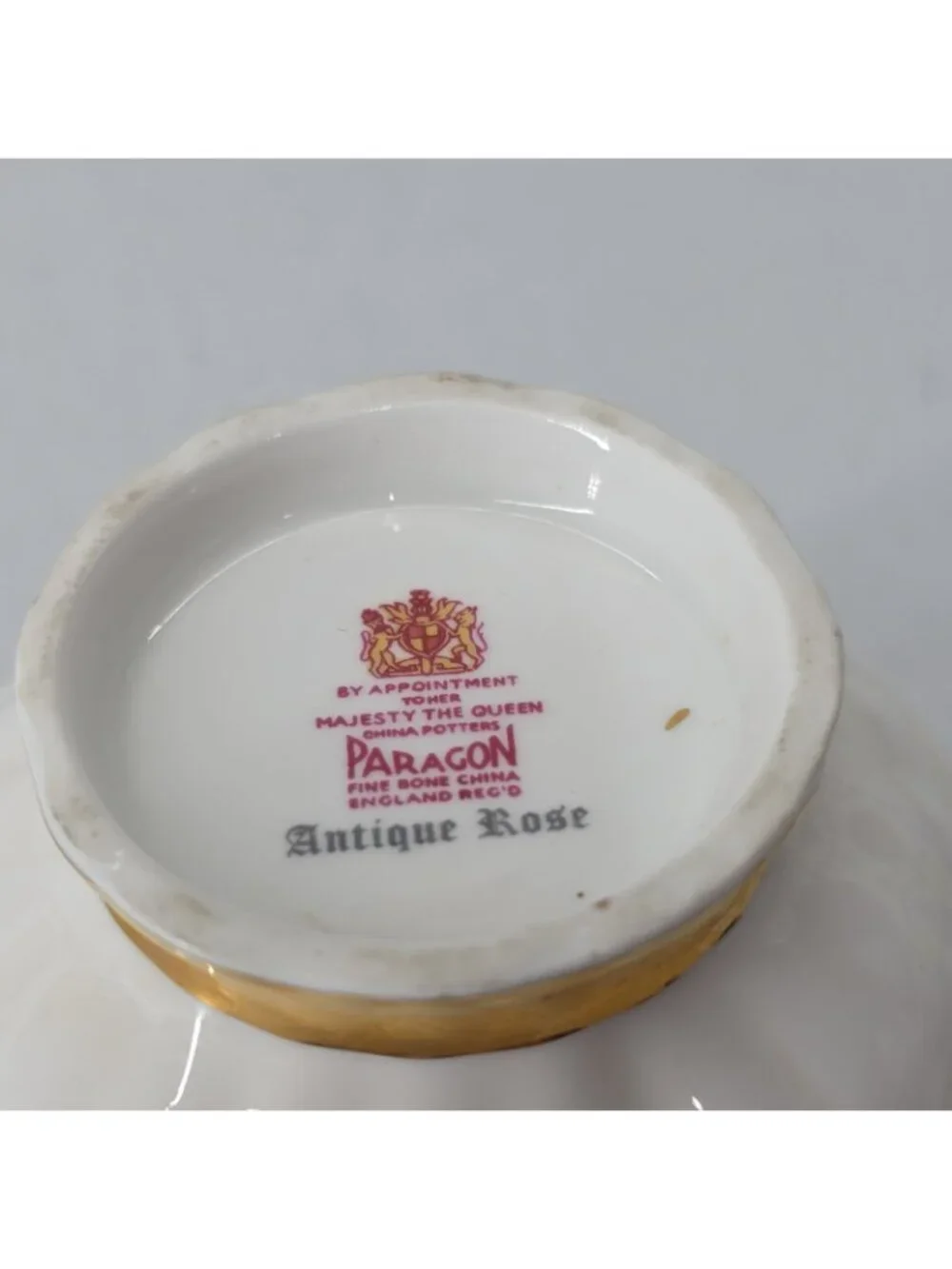 Paragon England Antique Rose Tea Cup & Saucer Signed Reg Johnson Gold Fushia